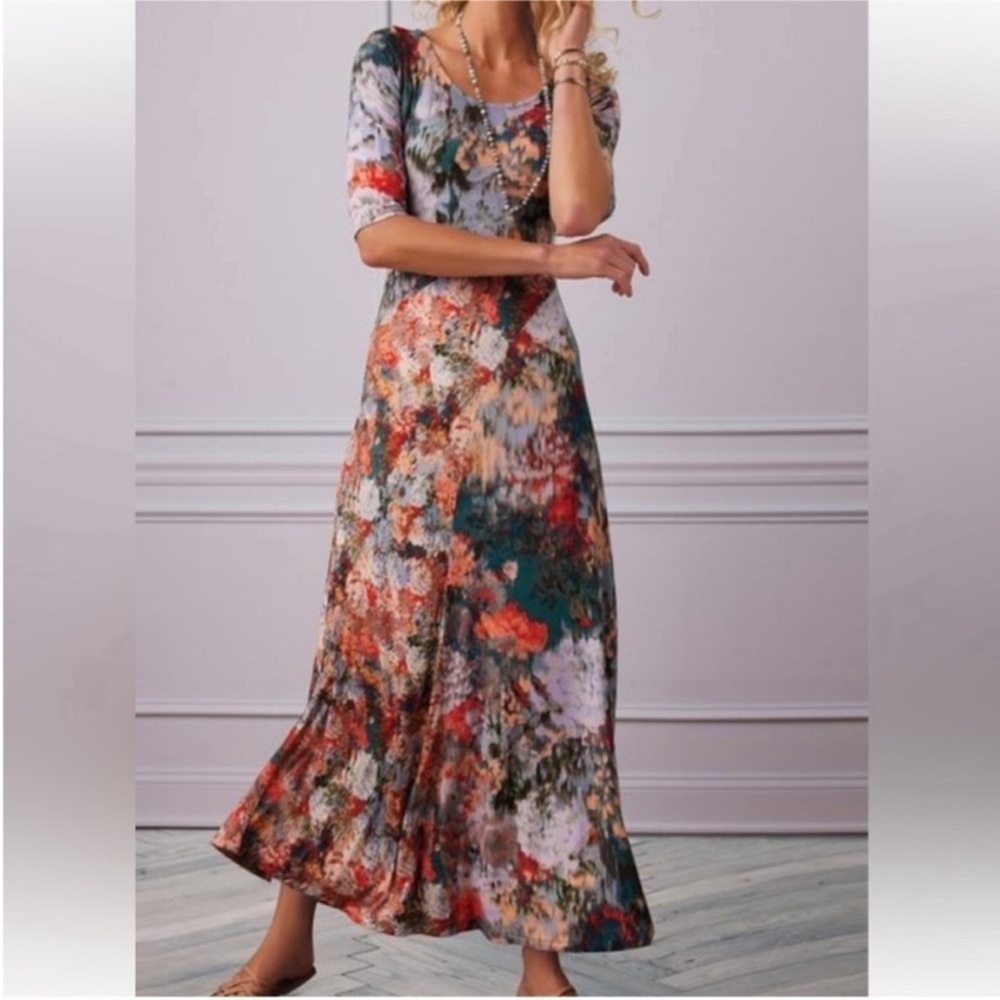 Soft Surroundings Nanette Abstract Floral Mixed Print Dress Size Small P